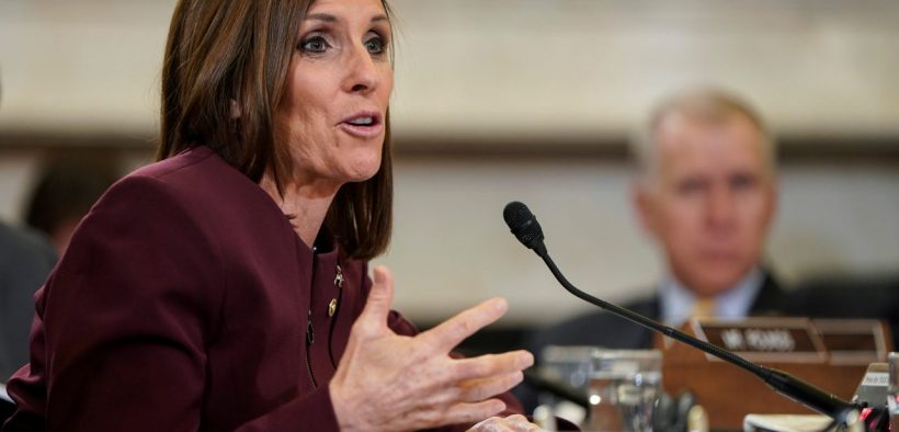 U.S. Senator Martha McSally (R-AZ) speaks during a Senate Armed Subcommittee hearing on preventing sexual assault where she spoke about her experience of being sexually assaulted in the military on Capitol Hill in Washington, U.S., March 6, 2019. REUTERS/Joshua Roberts
