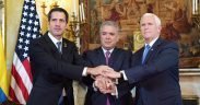 Vice President Mike Pence, Juan Guaido of Venezuela, and President Iván Duque Márquez of Colombia, Monday February 25, 2019 (Official White House Photo by D. Myles Cullen)