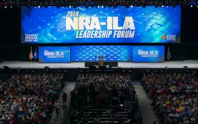 President Trump Delivers Remarks at the NRA Annual Meeting. President Donald J. Trump addresses his remarks Friday, April 26, 2019, at the National Rifle Association annual convention in Indianapolis, Ind. (Official White House Photo by Tia Dufour)