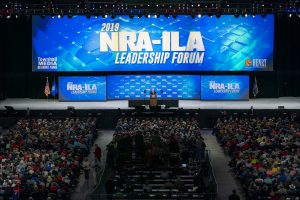 President Trump Delivers Remarks at the NRA Annual Meeting. President Donald J. Trump addresses his remarks Friday, April 26, 2019, at the National Rifle Association annual convention in Indianapolis, Ind. (Official White House Photo by Tia Dufour)