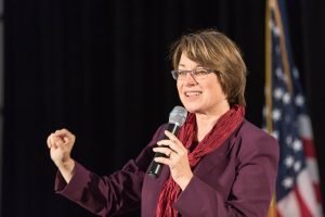 Senator Amy Klobuchar speaking in Minneapolis at a Hillary for MN rally at Plaza Verde. October, 2016 (Photo: Laurie Shaull)