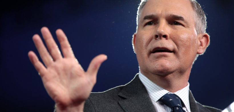 Administrator of the Environmental Protection Agency Scott Pruitt speaking at the 2017 Conservative Political Action Conference (CPAC) in National Harbor, Maryland.