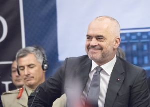 Prime Minister of Albania Edi Rama delivers remarks during the opening session of North Atlantic Treaty Organization (NATO) Military Committee in Chiefs of Defense (MC/CS) Session in Tirana, Albania Sept. 16, 2017. The Chiefs of Defense will discuss further implementation of the Projecting Stability concept, the security situation in the Western Balkans region and provide recommendations for the way ahead for the Resolute Support Mission in Afghanistan and Kosovo Force. The CHODS will exchange views on NATOs Adaptation and receive briefings on the current status of the NATO Command Structure review. Finally, they will elect the next Chairman of the NATO Military Committee, who will take office in 2018. (DOD photo by Navy Petty Officer 1st Class Dominique A. Pineiro)