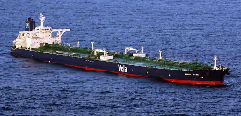 The Liberian-flagged oil tanker MV Sirius Star is at anchor Wednesday, Nov. 19, 2008 off the coast of Somalia. The Saudi-owned very large crude carrier was hijacked by Somali pirates Nov. 15, 2008, about 450 nautical miles off the coast of Kenya