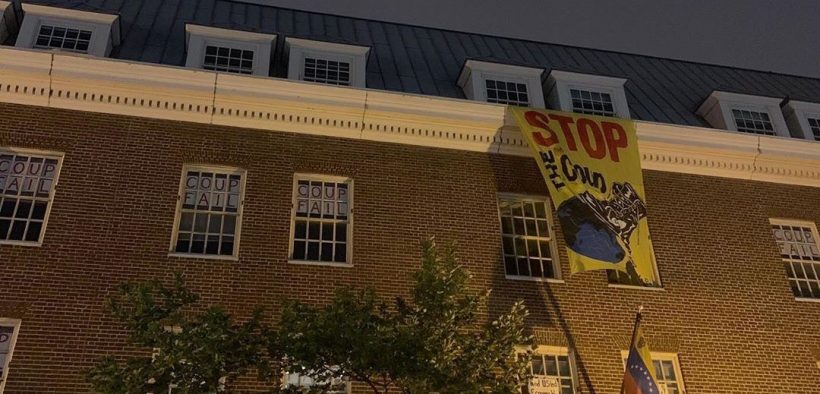 The Venezuelan embassy in D.C. sits dark after power was cut to the building. Activists are inside of the building and the guests of Venezeulan President Nicolas Maduro. Activists confirmed with Venezuela that the power bill was paid and up to date.
