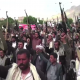 Houthis protest against airstrikes by the Saudi-led coalition on Sana'a in September 2015.