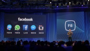 Mark Zuckerberg on stage at Facebook's F8 Developers Conference 2015