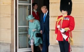 President Donald J. Trump walks with Britain’s Queen Elizabeth II during a welcoming ceremony at Buckingham Palace Monday, June 3, 2019, in London. (Official White House Photo by Andrea Hanks)