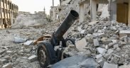 A hell cannon found after the battle of Aleppo in December 2016.
