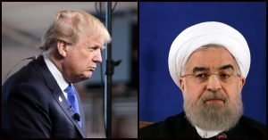 Donald Trump speaking with the media at a hangar at Mesa Gateway Airport in Mesa, Arizona. (Photo: Gage Skidmore). Iranian President, Hassan Rouhani holding press conference after his victory at 2017 presidential election. (Photo: Mahmoud Hosseini)