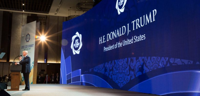 President Donald J. Trump delivers remarks to APEC CEO Summit Friday, November 10, 2017, at Ariyana Da Nang Exhibition Center in Da Nang, Vietnam. (Official White House Photo by Shealah Craighead)