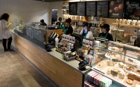PHOTO DETAILS / DOWNLOAD HI-RES 1 of 2 Baristas work behind the counter Jan. 29, 2018, at a new Starbucks coffeehouse that recently opened in the Army and Air Force Exchange Service Mini Mall at Sheppard Air Force Base, Texas