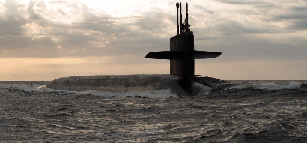 The Ohio-class ballistic missile submarine USS Rhode Island (SSBN 740) returns to Naval Submarine Base Kings Bay after three months at sea, March 20, 2013. (U.S. Navy photo by Mass Communication Specialist 1st Class James Kimber/Released)