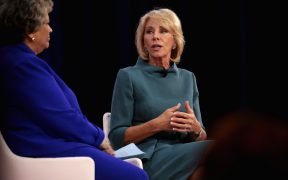 U.S. Secretary of Education Betsy DeVos speaking at the 2018 Conservative Political Action Conference (CPAC) in National Harbor, Maryland.