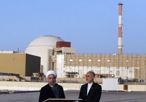 Iranian President Hassan Rouhani and Head of the Atomic Energy Organization of Iran (AEOI) Ali Akbar Salehi at Iran's Bushehr Nuclear Plant.