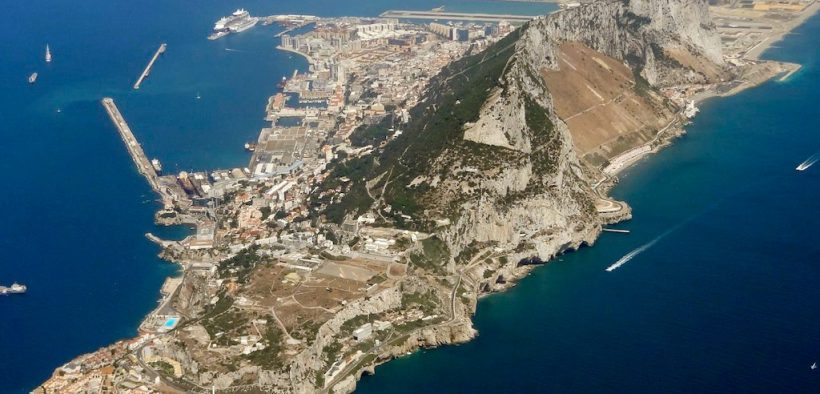 An aerial photo of Gibraltar after take-off from the Rock, looking north-west towards San Roque.
