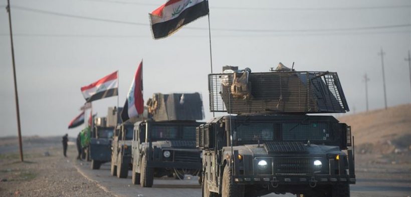 An Iraqi counterterrorism service convoy moves from Baghdad toward Mosul, Iraq, as part of the effort to liberate Mosul from the Islamic State of Iraq and Syria, Feb. 23, 2017. Army photo by Staff Sgt. Alex Manne