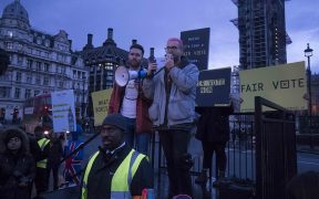A protest following the Cambridge Analytics and Facebook data scandal with Christopher Wylie and Shahmir Sanni. Date: March 2018. (Photo: Jwslubbock, CC BY-SA 4.0)