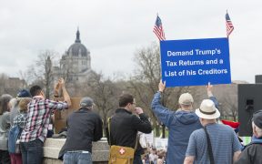 Around 2500 people met at the Minnesota capitol grounds in April, 2017 to call on Republican President Donald Trump to release his returns, divest his holdings, and disclose his conflicts of interest. (Photo: Fibonacci Blue)