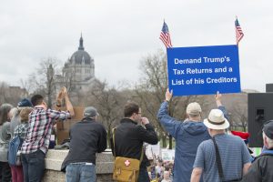 Around 2500 people met at the Minnesota capitol grounds in April, 2017 to call on Republican President Donald Trump to release his returns, divest his holdings, and disclose his conflicts of interest. (Photo: Fibonacci Blue)