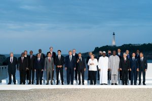 President Donald J. Trump joins the G7 Leadership and Extended G7 members as they pose for the “family photo” at the G7 Extended Partners Program Sunday evening, Aug. 25, 2019, at the Hotel du Palais Biarritz, site of the G7 Summit in Biarritz, France. (Official White House Photo by Andrea Hanks)