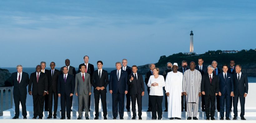 President Donald J. Trump joins the G7 Leadership and Extended G7 members as they pose for the “family photo” at the G7 Extended Partners Program Sunday evening, Aug. 25, 2019, at the Hotel du Palais Biarritz, site of the G7 Summit in Biarritz, France. (Official White House Photo by Andrea Hanks)