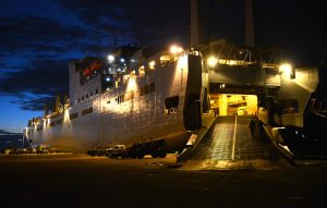 Military Sealift Command’s USNS Brittin sits at the Port of Ponce, Puerto Rico, Nov. 4, 2017. Soldiers from the 597th Transportation Brigade based at Joint Base Langley-Eustis, Va., partnered with the Federal Emergency Management Agency and the U.S. Army Corps of Engineers to load the vessel full of humanitarian relief equipment at Joint Base Charleston, S.C., before it sailed to Ponce for unloading and distribution. (Photo: U.S. Air Force, Staff Sgt. Teresa J. Cleveland)