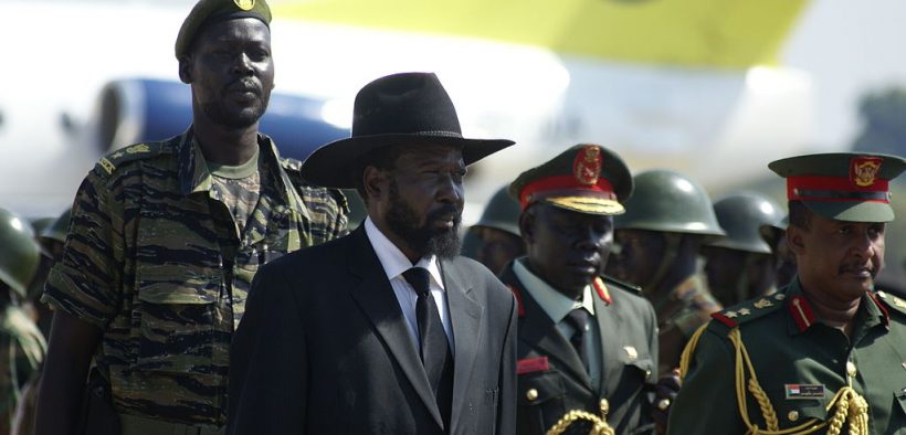 Salva Kiir, president of semi-autonomous South Sudan, waits to receive Omar al Bashir on his visit to the southern capital Juba.