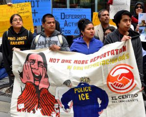 Not 1 More Deportation! Immigrant rights activists gather at the Federal Building in lower Manhattan on Saturday April 5, 2014 to protest the 2 millionth deportation of an undocumented immigrant by the Obama administration. (Photo: Michael Fleshman)