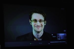 Edward Snowden speaking at the 2015 International Students for Liberty Conference at the Marriott Wardman Park Hotel in Washington, D.C.