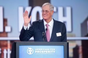 David Koch speaking at the 2015 Defending the American Dream Summit at the Greater Columbus Convention Center in Columbus, Ohio.