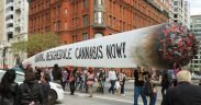 Proponents of marijuana legalization in Washington, D.C., organized by a group called DCMJ, carry a 51-foot inflatable joint near the White House. Lafayette Sq. - Washington, DC. Date: April 2, 2016.