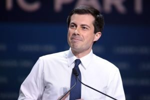 Mayor Pete Buttigieg speaking with attendees at the 2019 California Democratic Party State Convention at the George R. Moscone Convention Center in San Francisco, California.