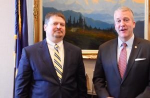 Joe Balash (left) being congratulated by Senator Dan Sullivan on his Confirmation as Assistant Secretary of the Interior. (Photo: YouTube)