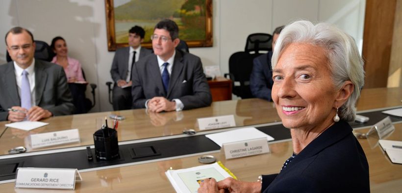 IMF director Christine Lagarde in a meeting with Brazil's Finance Minister Joaquim Levy. May, 2015.