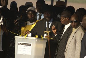 South Sudanese President Salva Kiir casting his vote in the 2011 independence referendum.