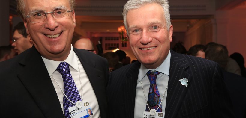 Larry Fink, CEO, BlackRock and Duncan Niederauer, CEO, NYSE at the Financial Ttimes CNBC Nightcap, Davos in 2014. (Photo: FT)