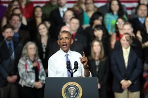 President of the United States Barack Obama speaking on the recovering housing sector at Central High School in Phoenix, Arizona.