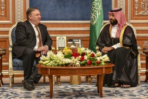 Secretary of State Michael R. Pompeo meets with Saudi Crown Prince Mohammed bin Salman, in Riyadh, Saudi Arabia, on October 16, 2018.