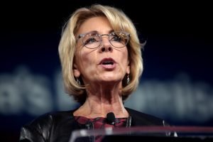 U.S. Secretary of Education Betsy DeVos speaking at the 2017 Conservative Political Action Conference (CPAC) in National Harbor, Maryland.