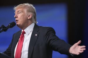 President of the United States Donald Trump speaking at the 2017 Conservative Political Action Conference (CPAC) in National Harbor, Maryland.