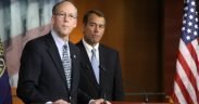 Rep. Greg Walden (left) with then House Republican leader John Boehner during a press conference in 2010.