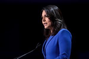 U.S. Congresswoman Tulsi Gabbard speaking with attendees at the 2019 California Democratic Party State Convention at the George R. Moscone Convention Center in San Francisco, California.