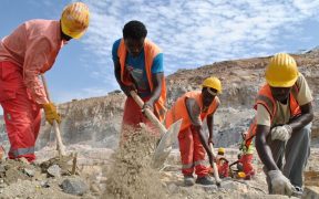 Ethiopian men working on the Renaissance Dam Project in 2014.