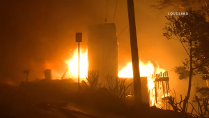 The Getty Fire burning a home in the Los Angeles hills. (Photo: YouTube)