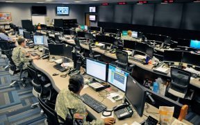 The Cyber Operations Center at Fort Gordon, Ga., is home to signal and military intelligence noncommissioned officers, who watch for and respond to network attacks from adversaries as varied as nation-states, terrorists and "hacktivists." The center was sanitized of classified information for this photo