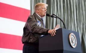President Donald J. Trump delivers remarks at Yokota Air Base, November 5, 2017. The president signed an executive order on May 9, 2018 to enable military spouses to find work more easily in the private and federal sectors.