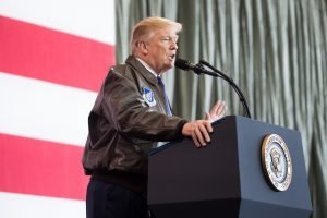 President Donald J. Trump delivers remarks at Yokota Air Base, November 5, 2017. The president signed an executive order on May 9, 2018 to enable military spouses to find work more easily in the private and federal sectors.