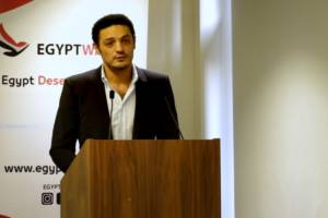 Film producer and real-estate investor Mohamed Ali Abdel Khaleq at a press conference in London organised by Egypt Watch on 20 November 2019 [Middle East Monitor]