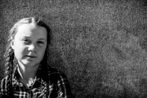 Greta Thunberg, outside the Swedish parliament.